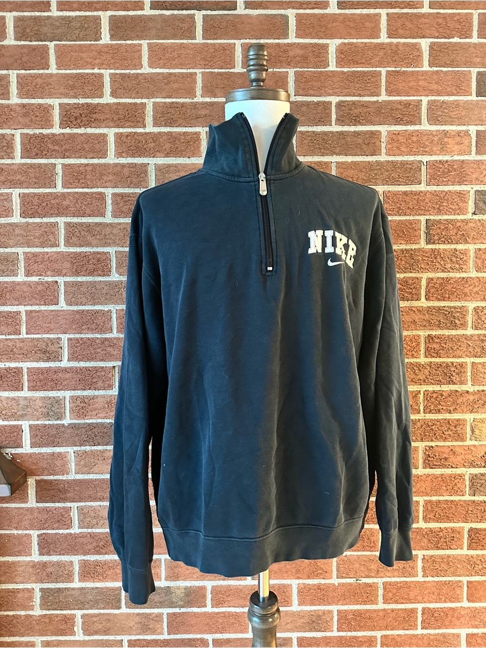 Nike Mens Quarter Zip Sweatshirt Black Mock Neck Embroidered Logo Pullover, XL